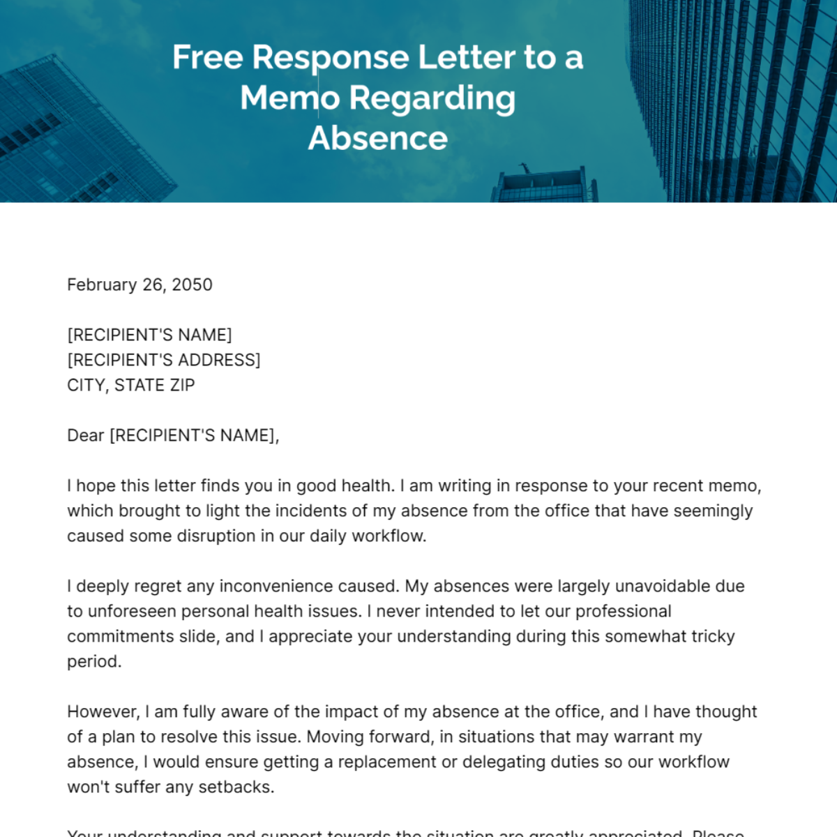 Free Response Letter to a Memo Regarding Absence
