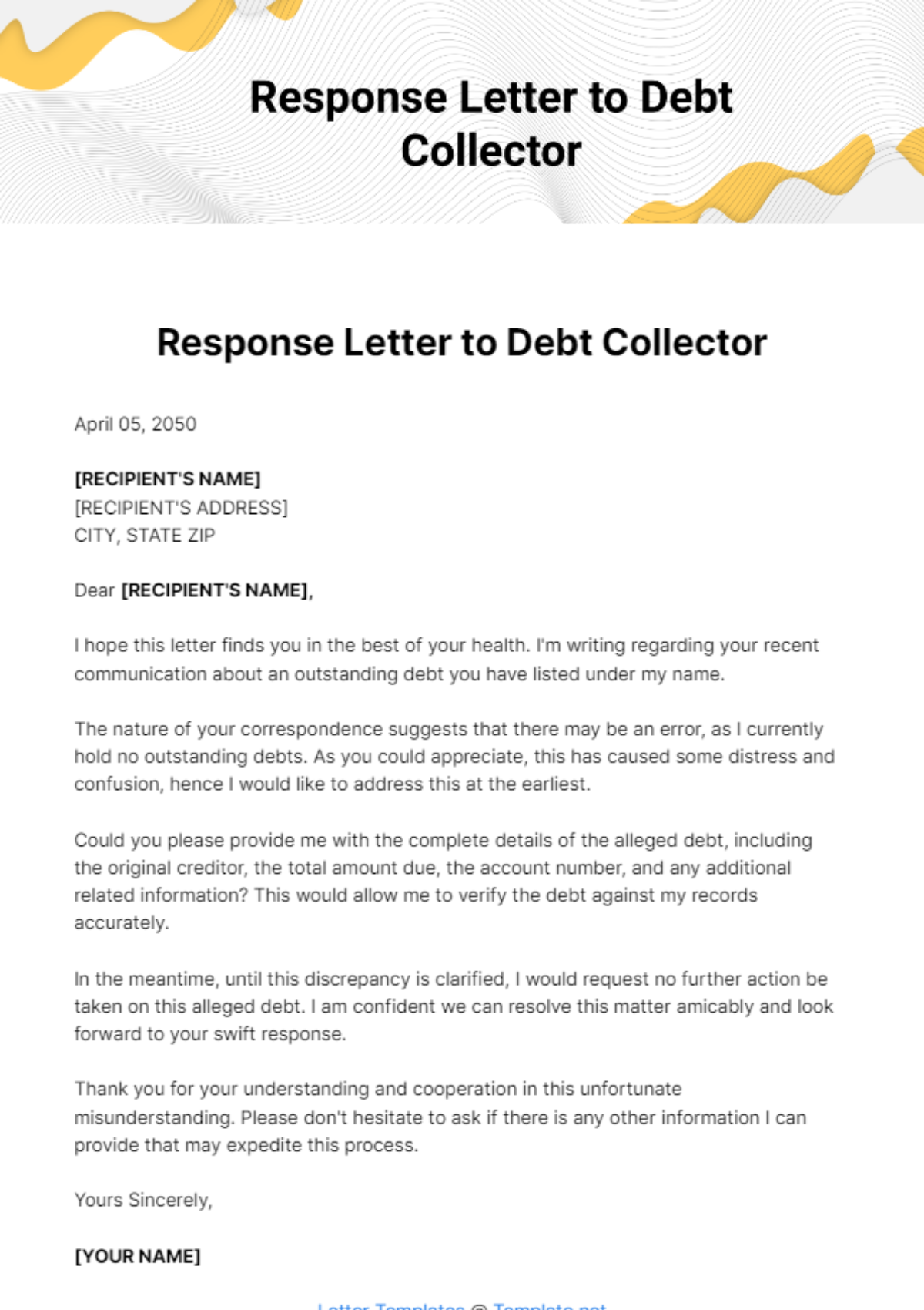 Free Response Letter to Debt Collector Template