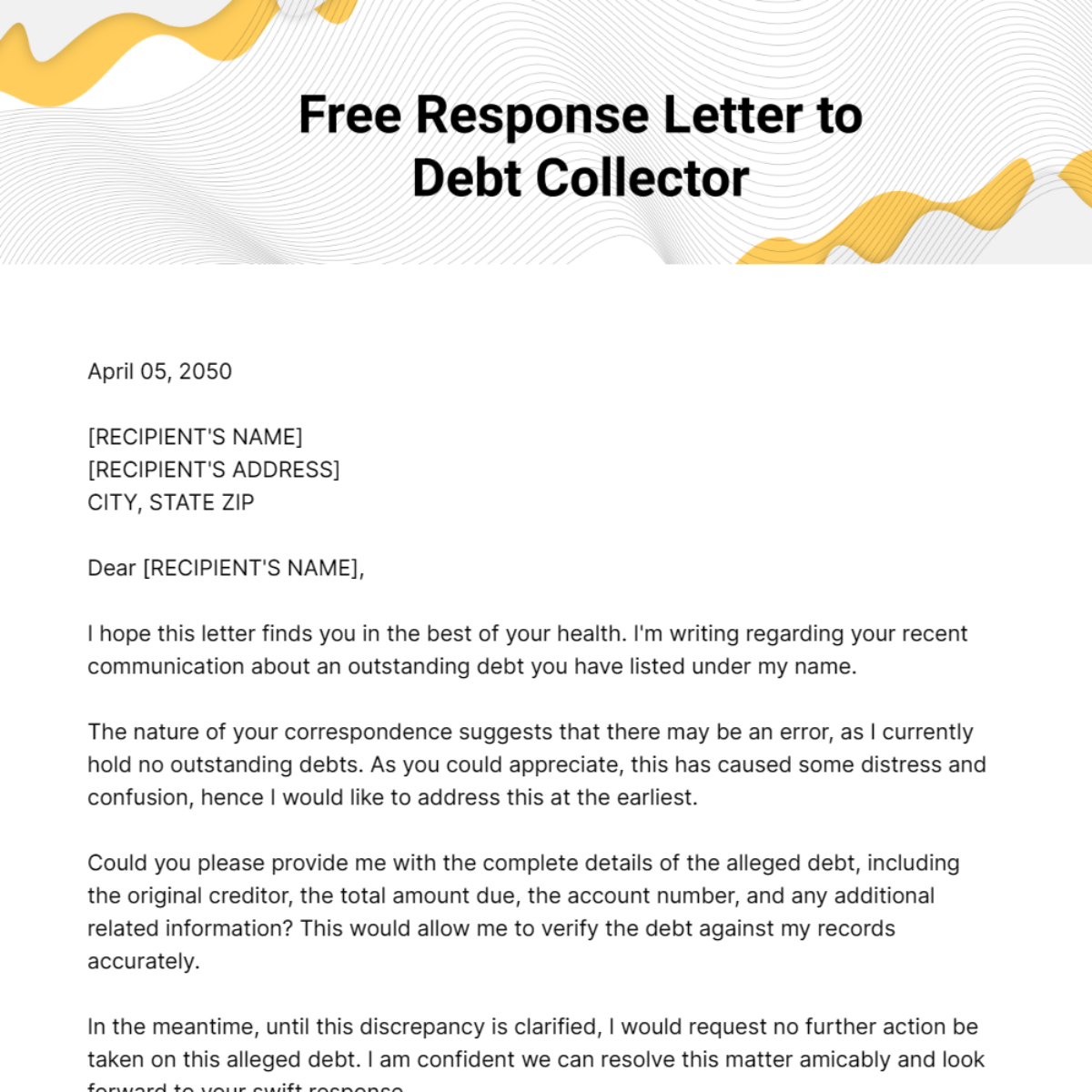 Free Response Letter to Debt Collector