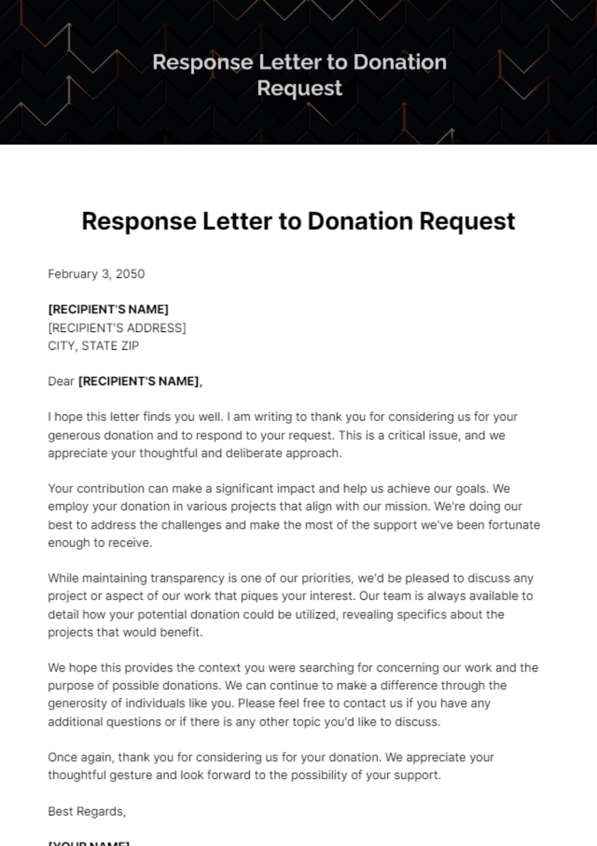 Free Response Letter to Donation Request Template