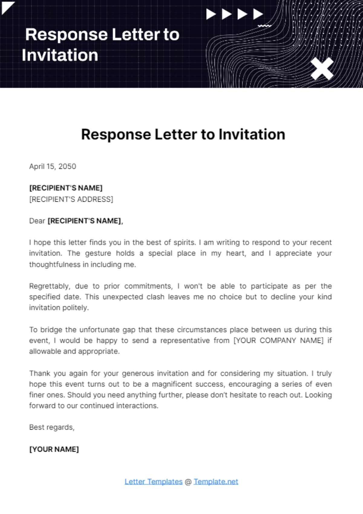 Free Response Letter to Invitation Template