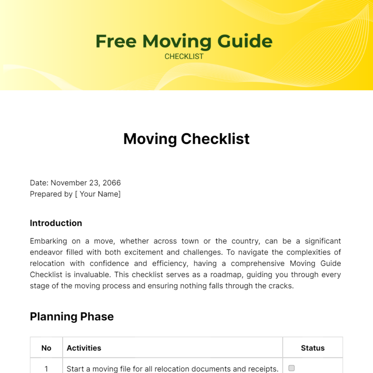 Moving Guide Checklist Template