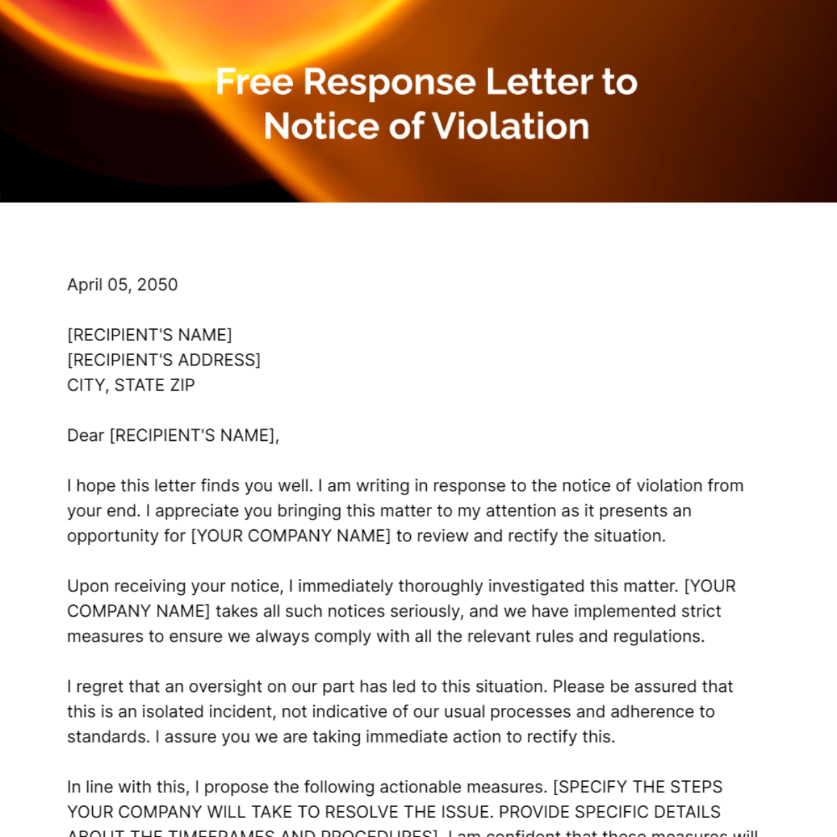Free Response Letter to Notice of Violation