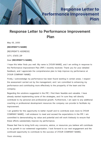 Free Response Letter to Performance Improvement Plan Template to Edit Online