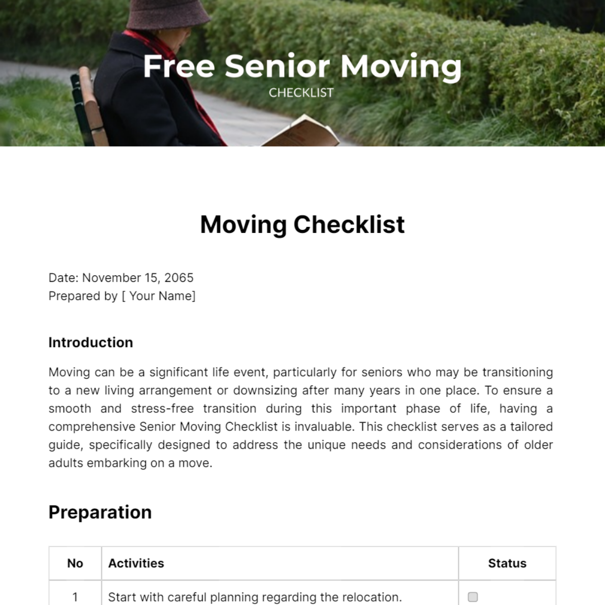 Senior Moving Checklist Template