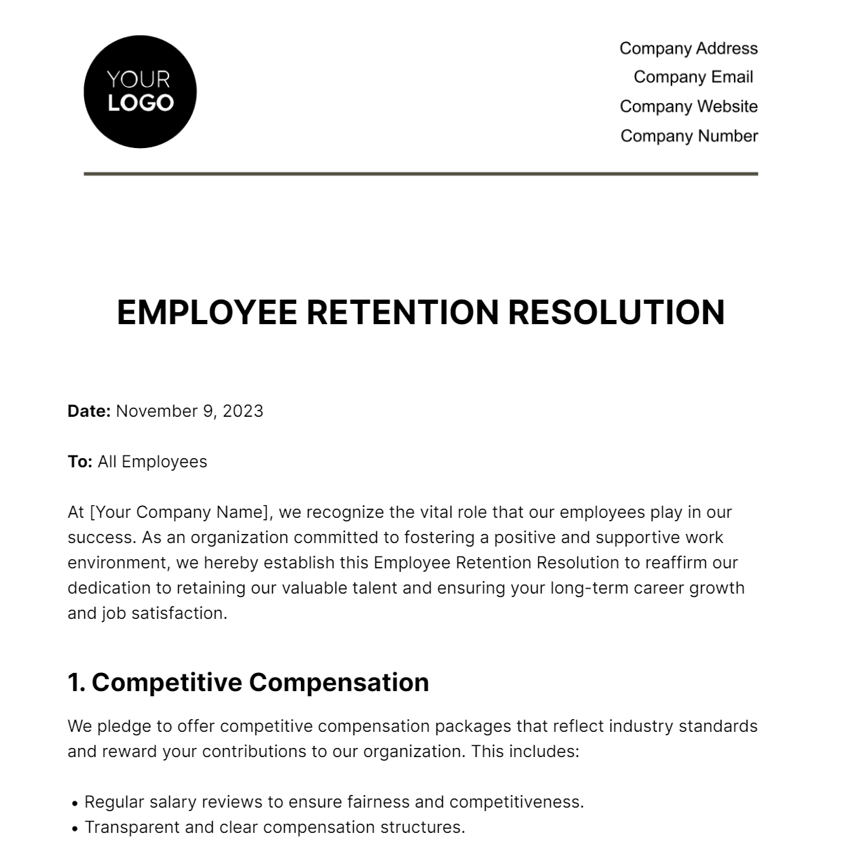 Employee Retention Resolution HR Template
