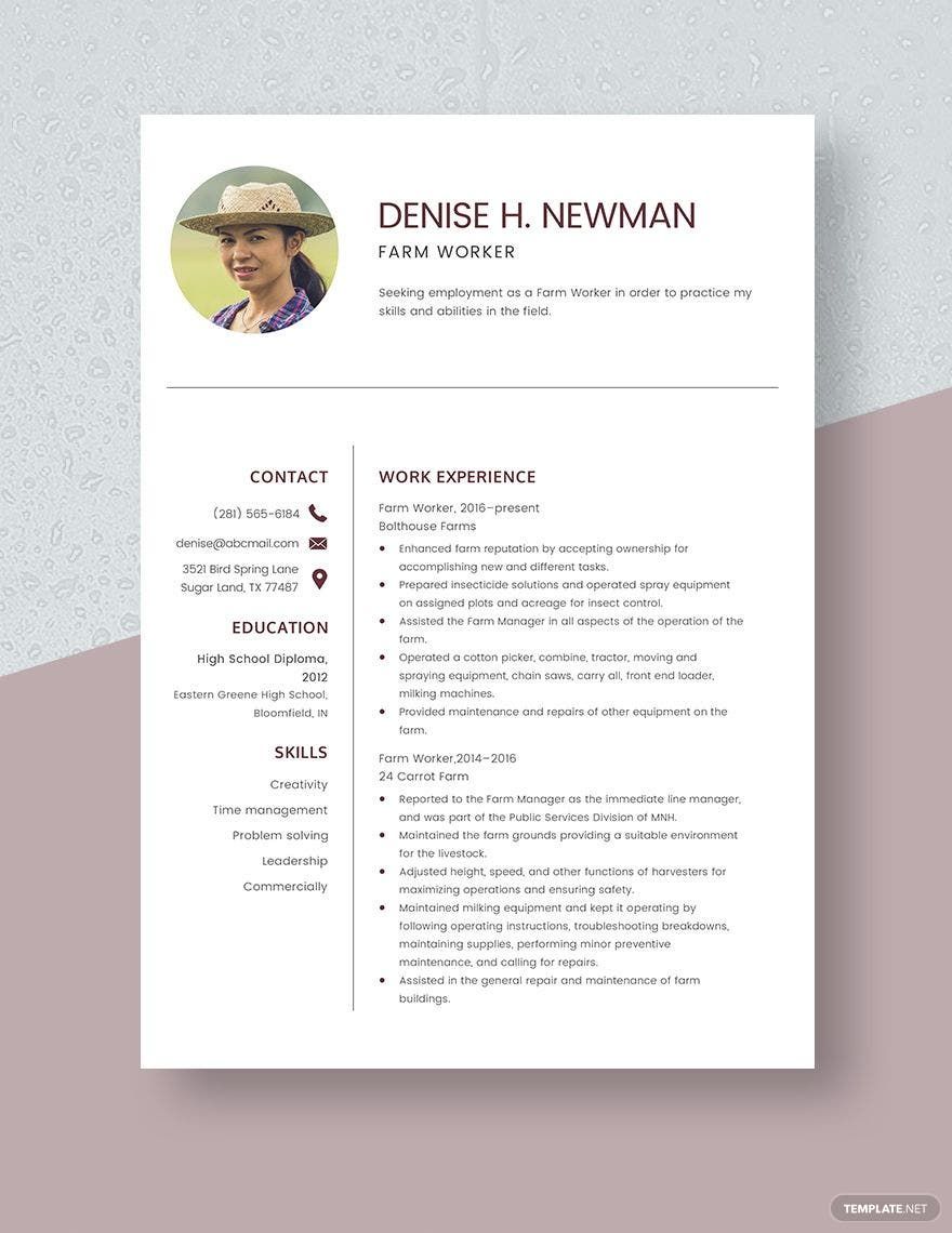 Farm Worker Resume in Word, Apple Pages