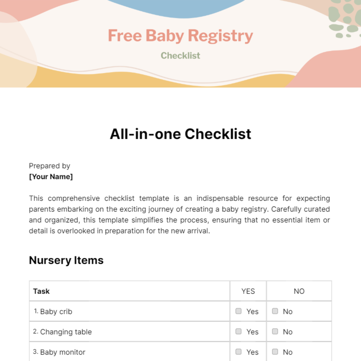 Free Baby Registry Checklist Template