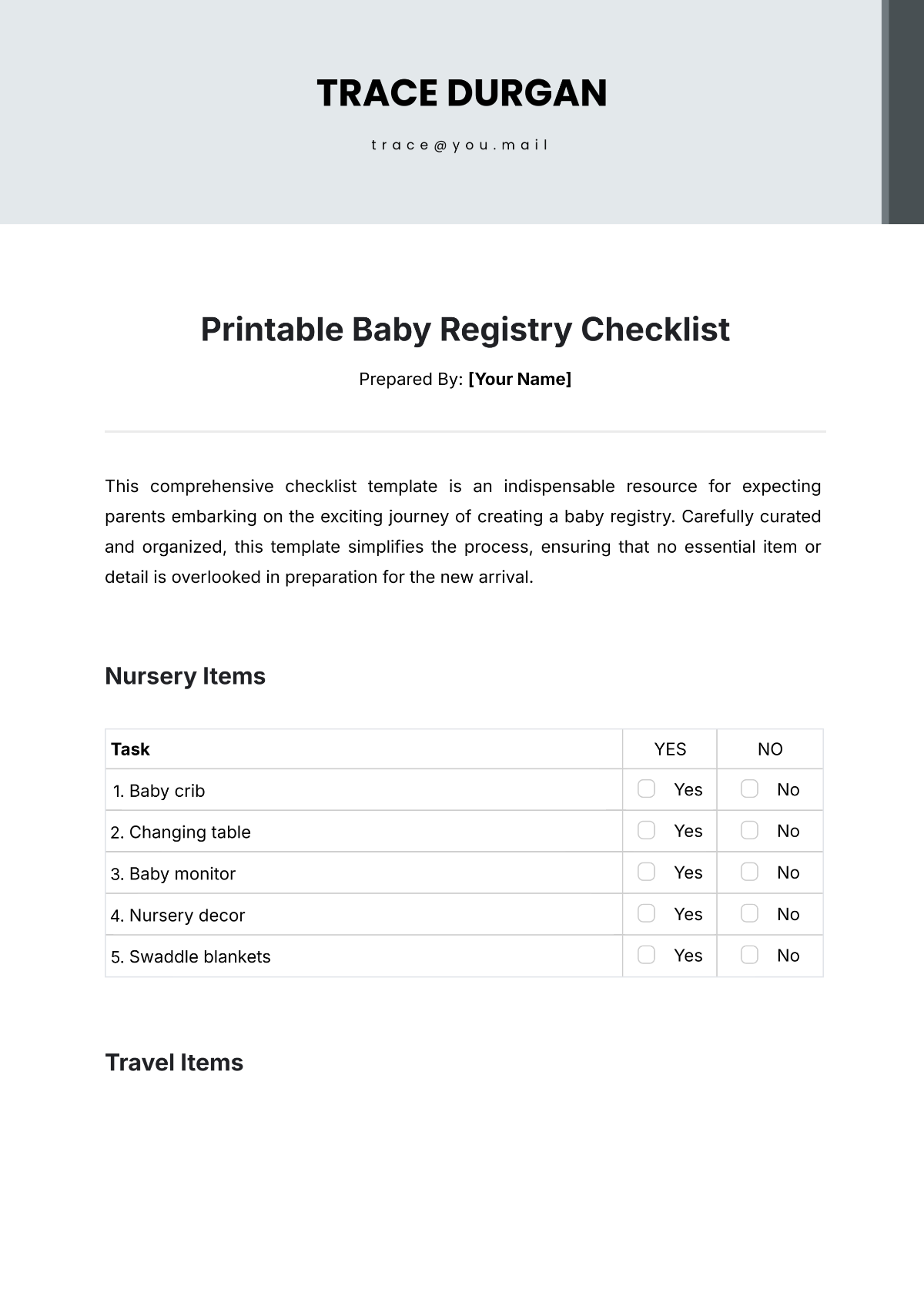 Baby Registry Checklist Template - Edit Online & Download