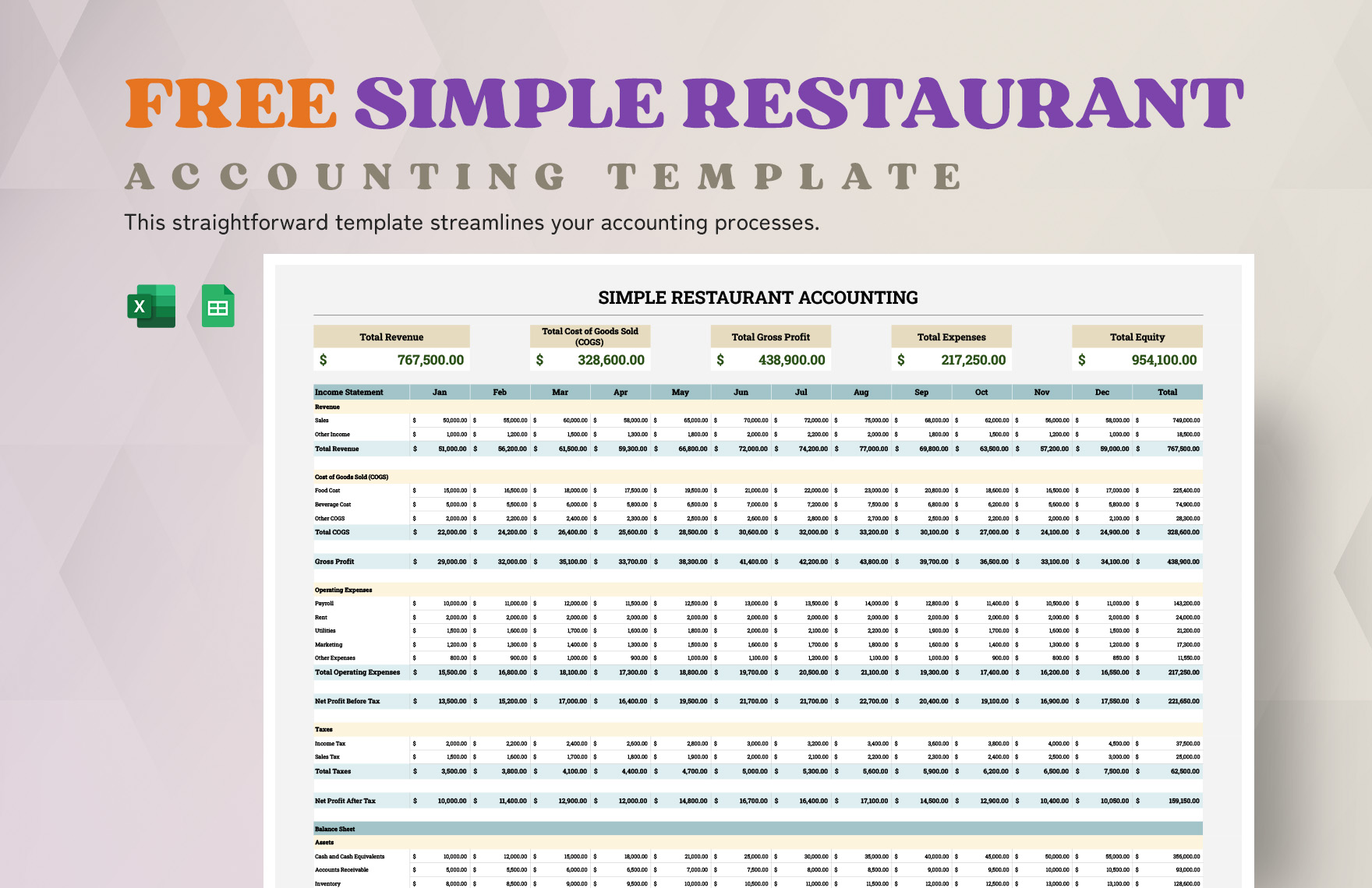 Simple Restaurant Accounting Template
