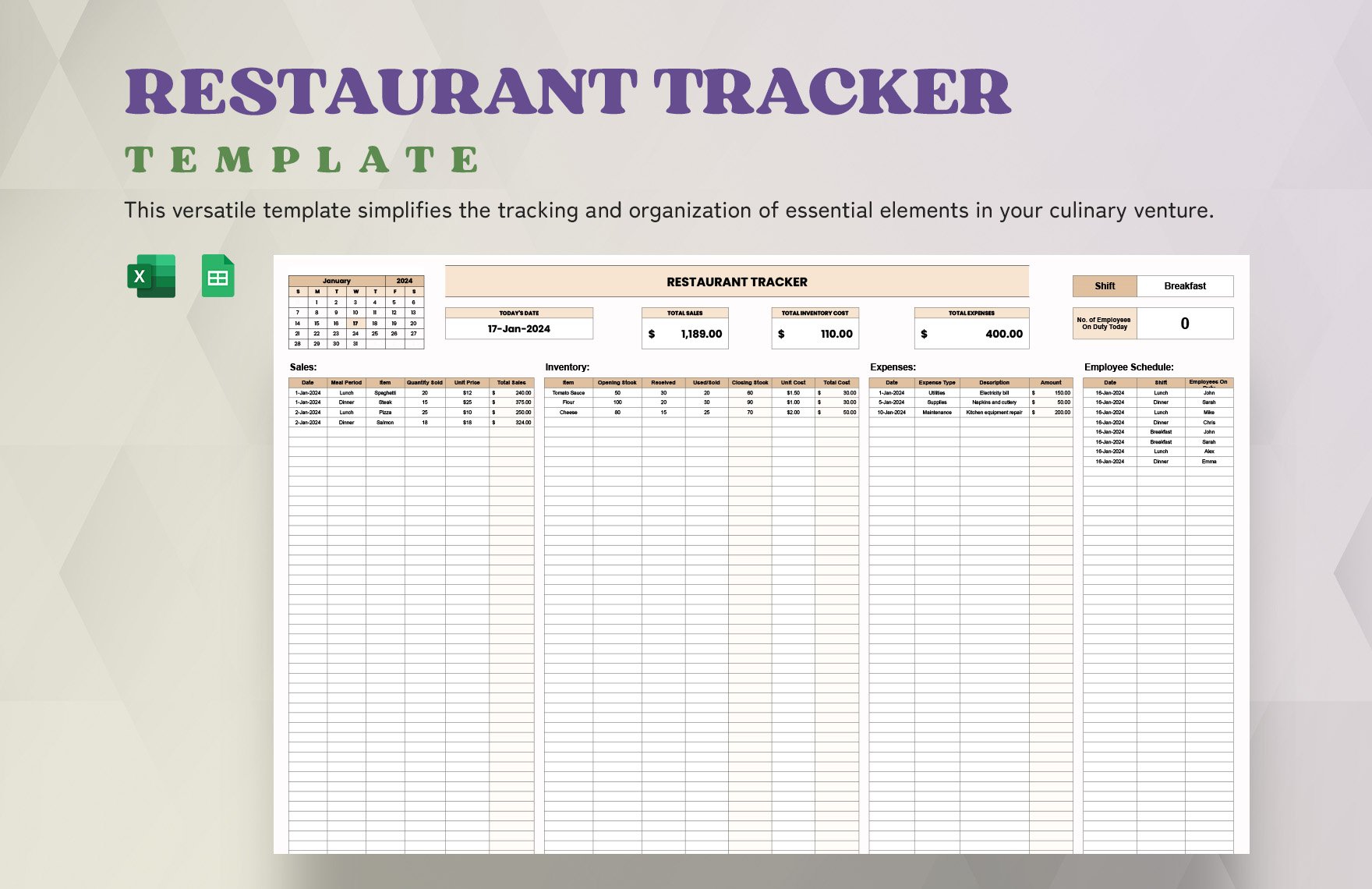 Free Restaurant Tracker Template in Excel, Google Sheets