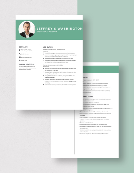 Fashion Sales Assistant Resume/CV Template - Word | Apple Pages