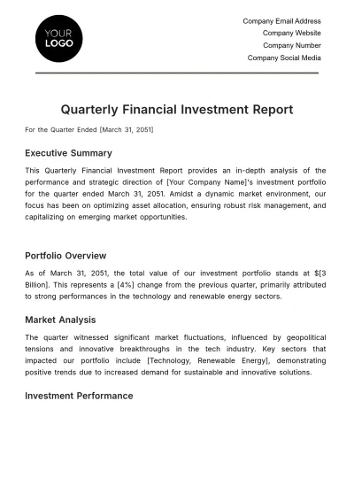 Free Quarterly Financial Investment Report Template to Edit Online