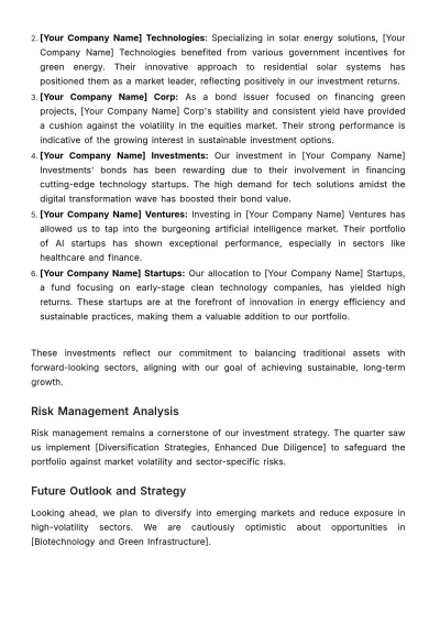 Free Quarterly Financial Investment Report Template to Edit Online