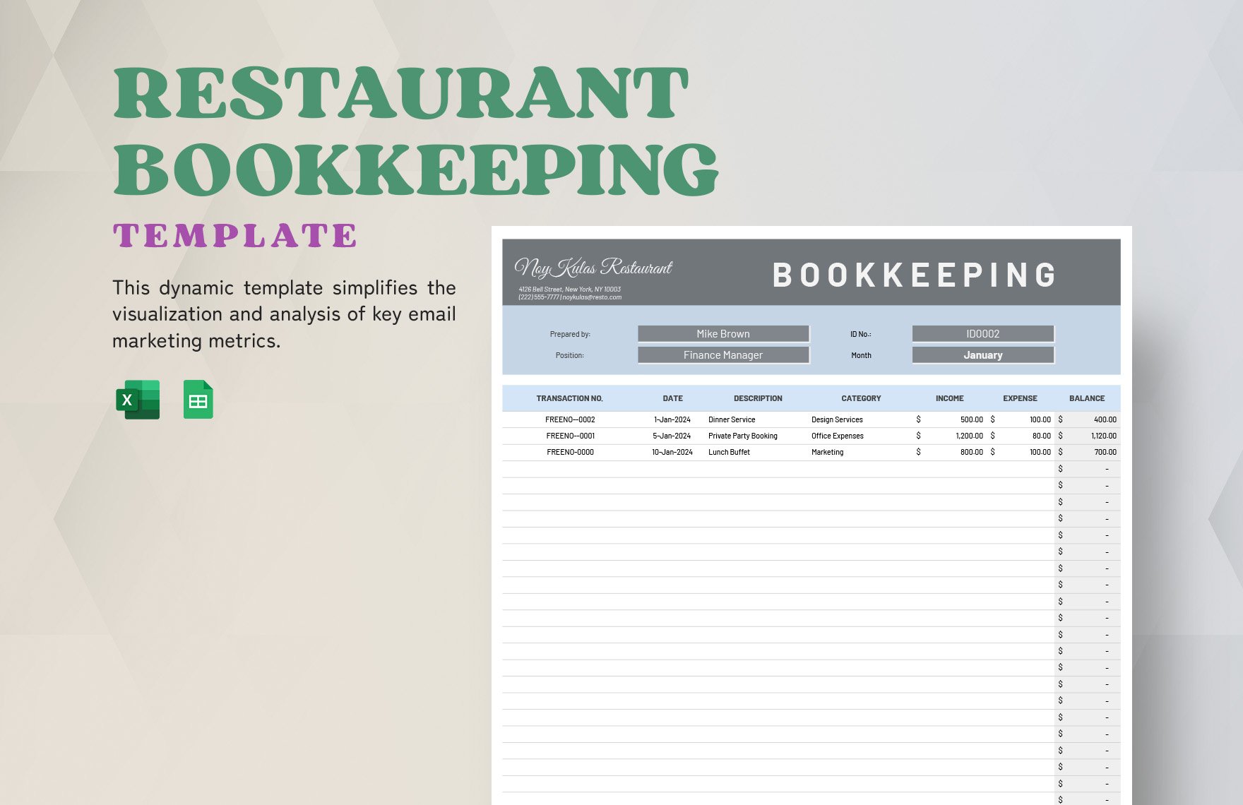 Restaurant Bookkeeping Template