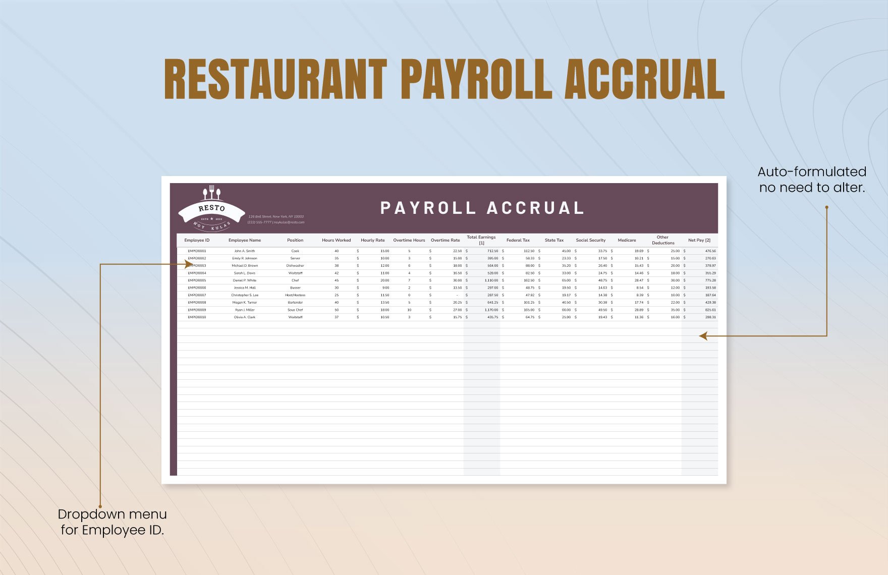 Restaurant Payroll Accrual Template