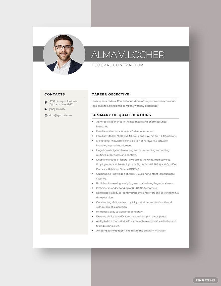 Federal Contractor Resume Template