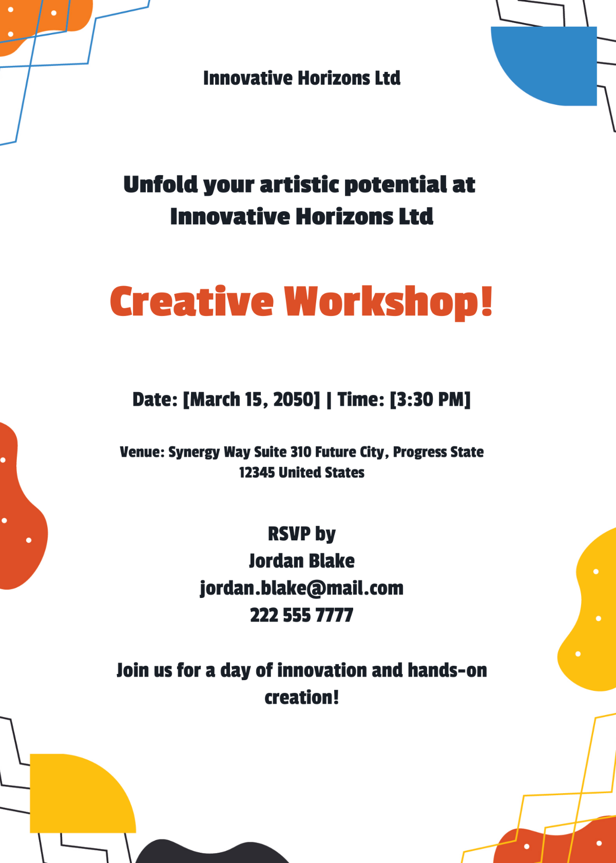 Creative Workshop Invitation Card Template