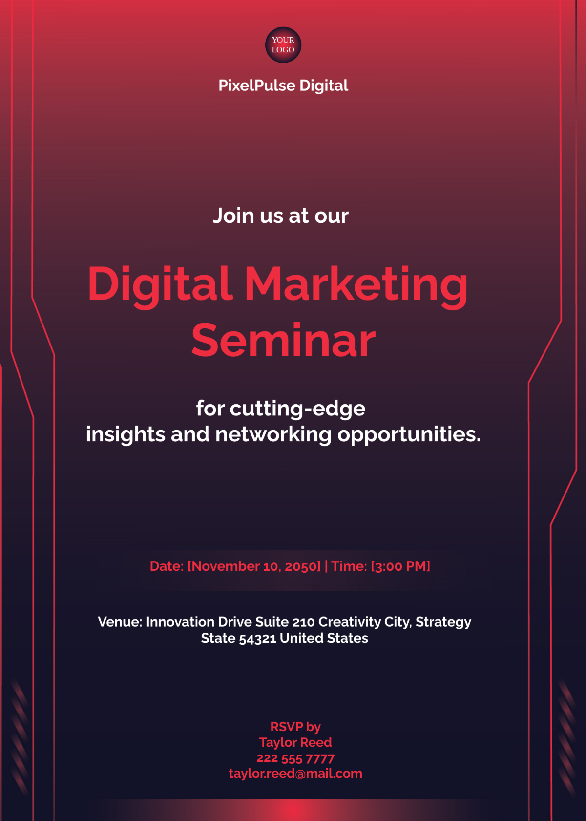 Digital Marketing Seminar Invitation Card Template - Edit Online & Download