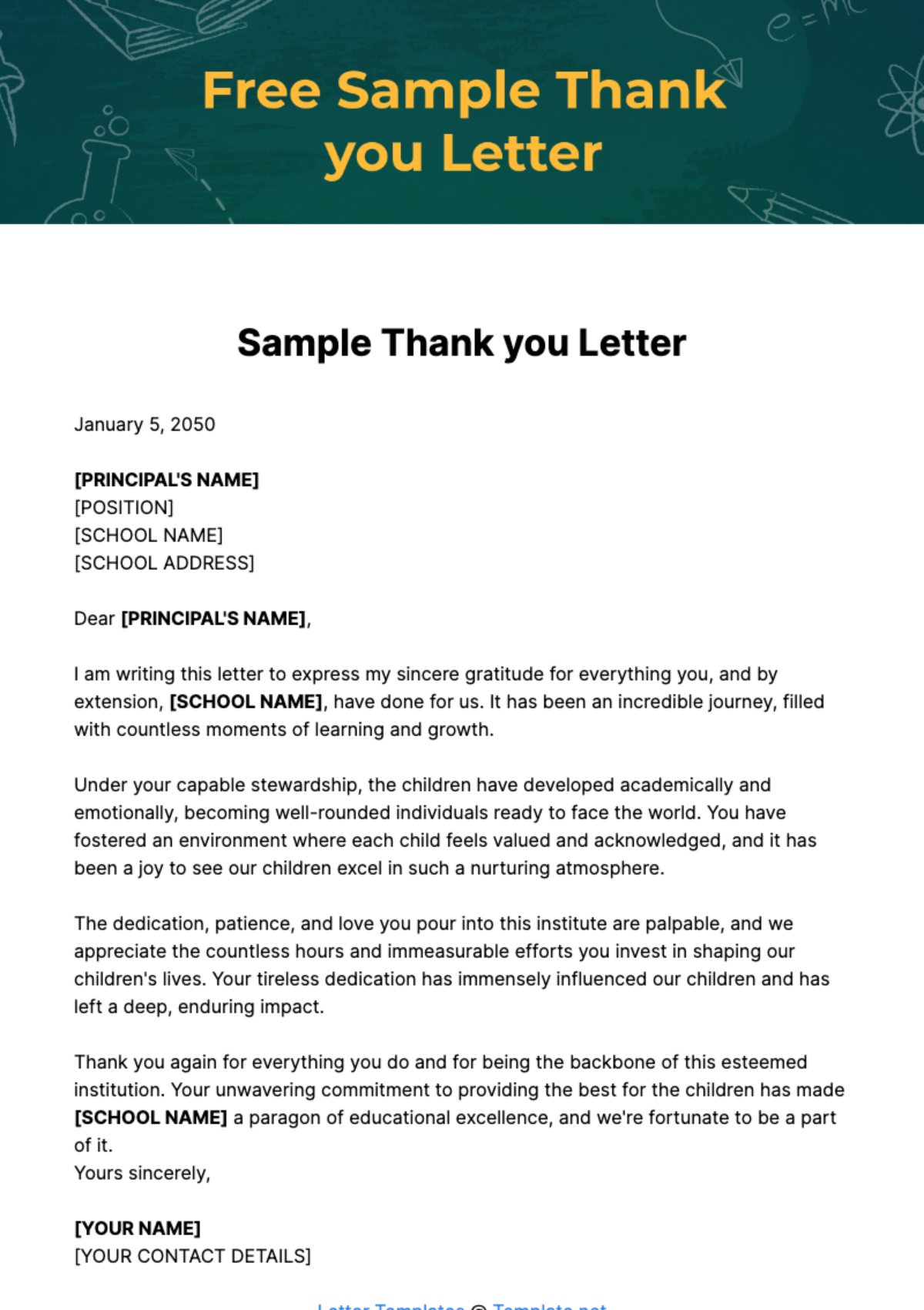 Free Sample Thank you Letter Template