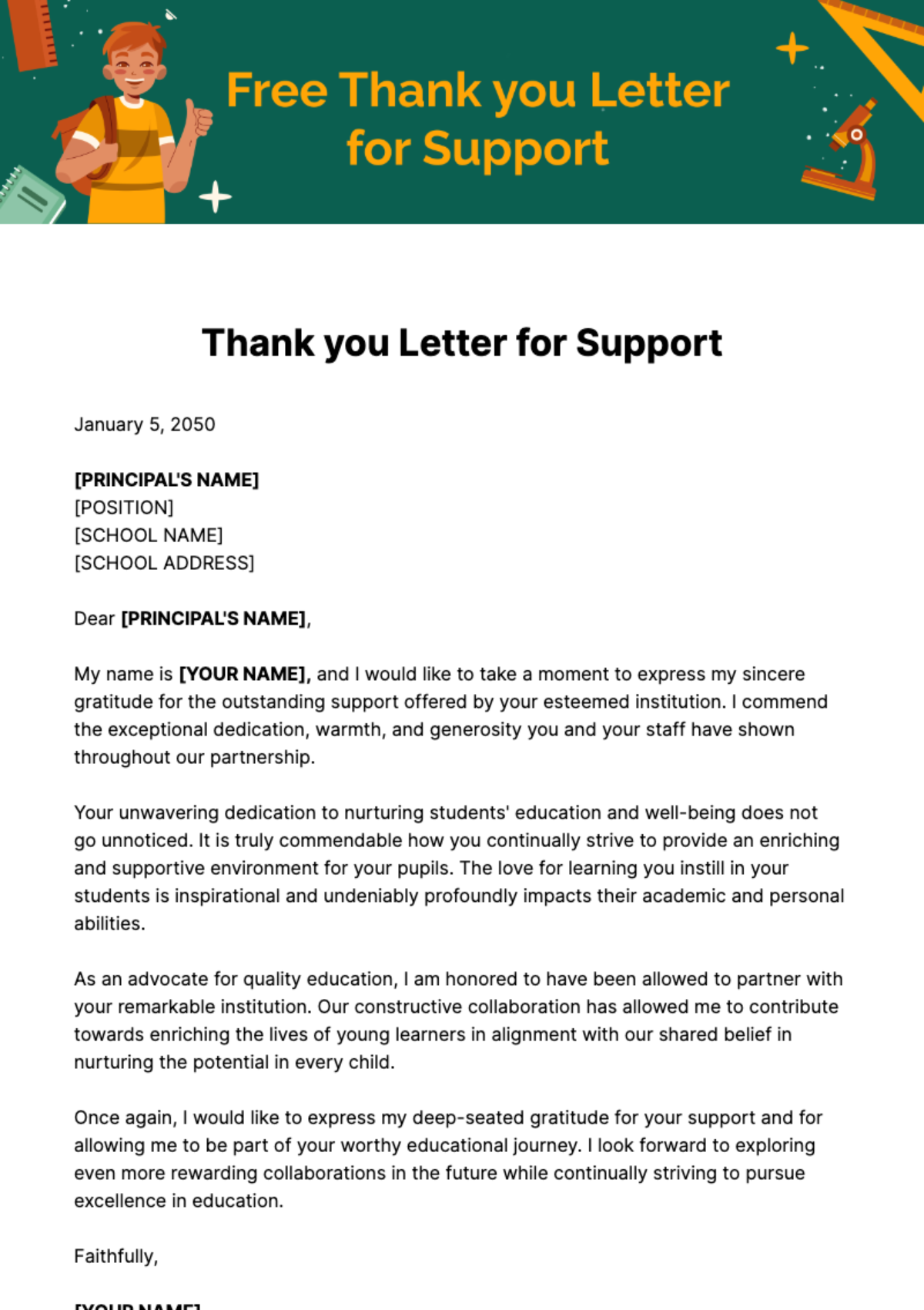 Thank you Letter for Support Template