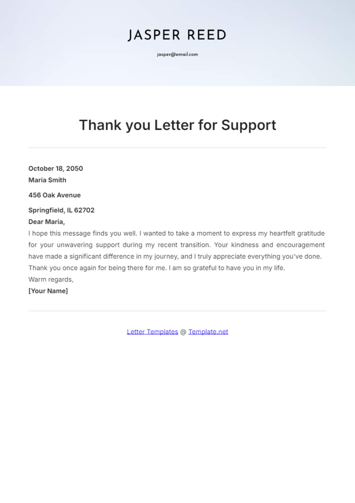 Thank you Letter for Support Template - Edit Online & Download