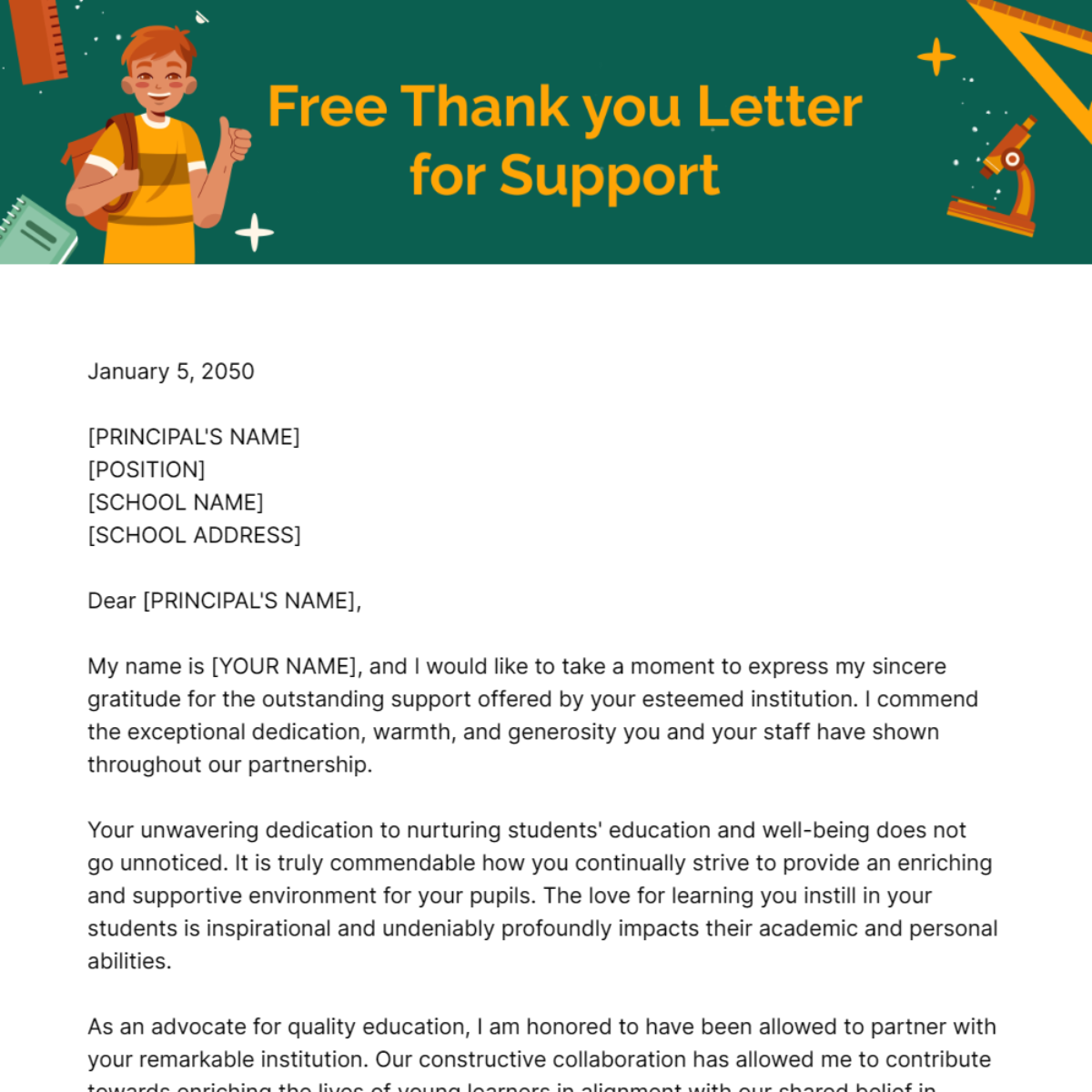 Thank you Letter for Support Template - Edit Online & Download