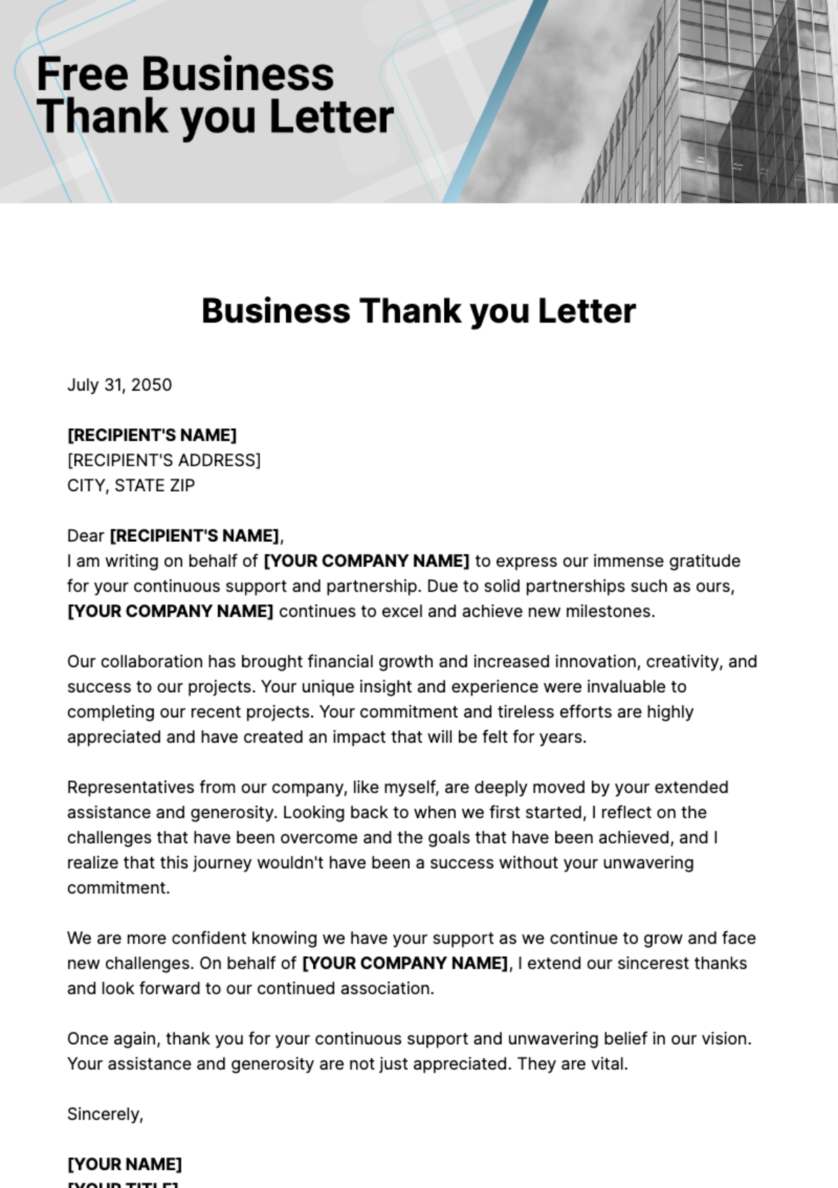 Free Business Thank you Letter Template