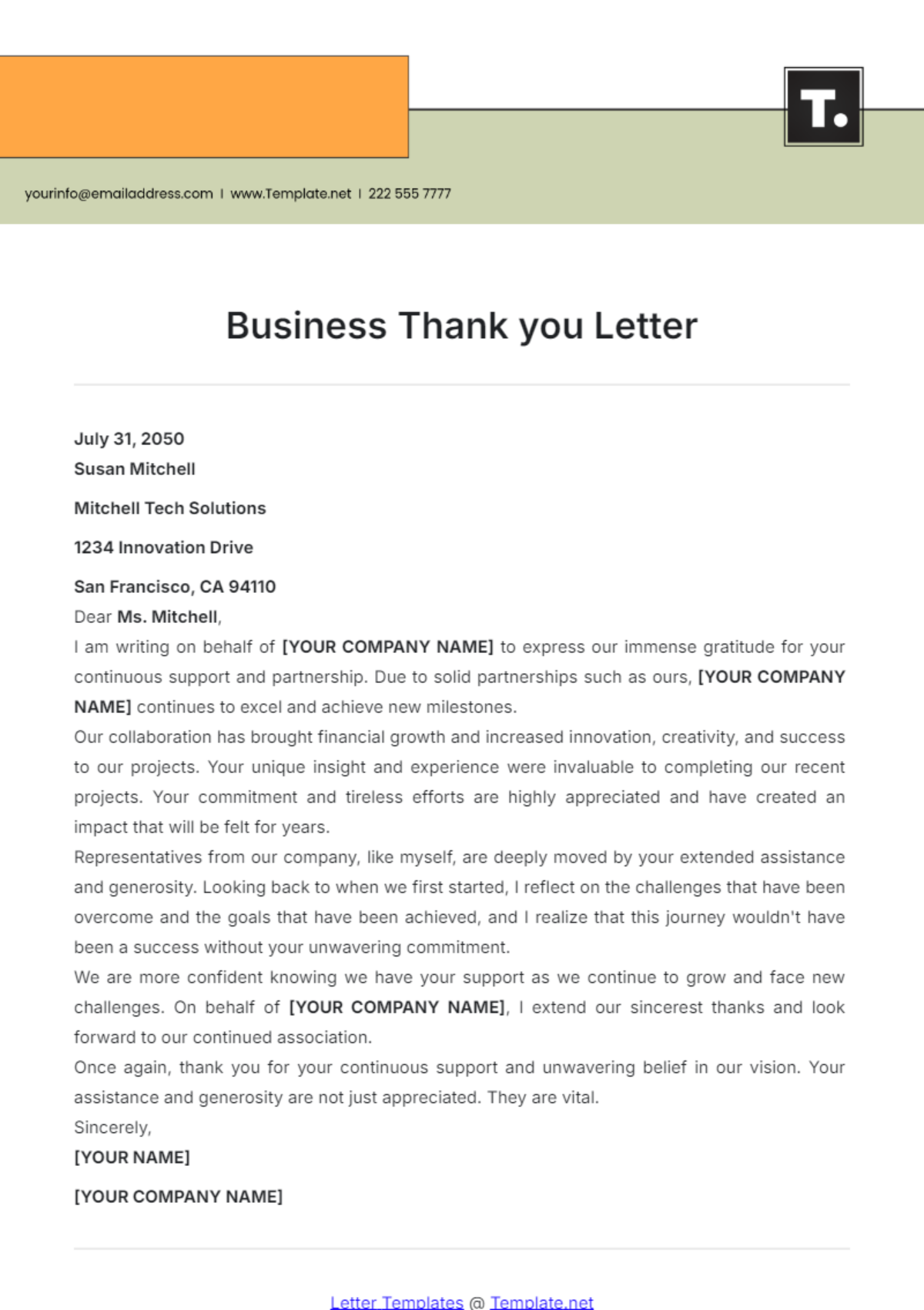 Business Thank you Letter Template - Edit Online & Download