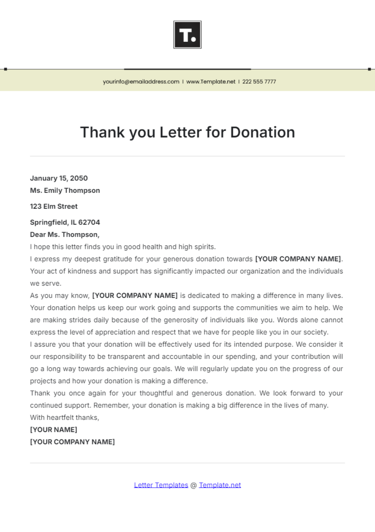 Printable Thank You Letter for Donation Template - Edit Online & Download