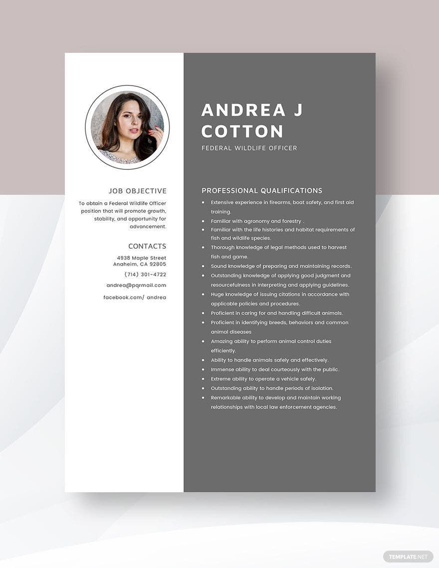 Free Federal Wildlife Officer Resume Template