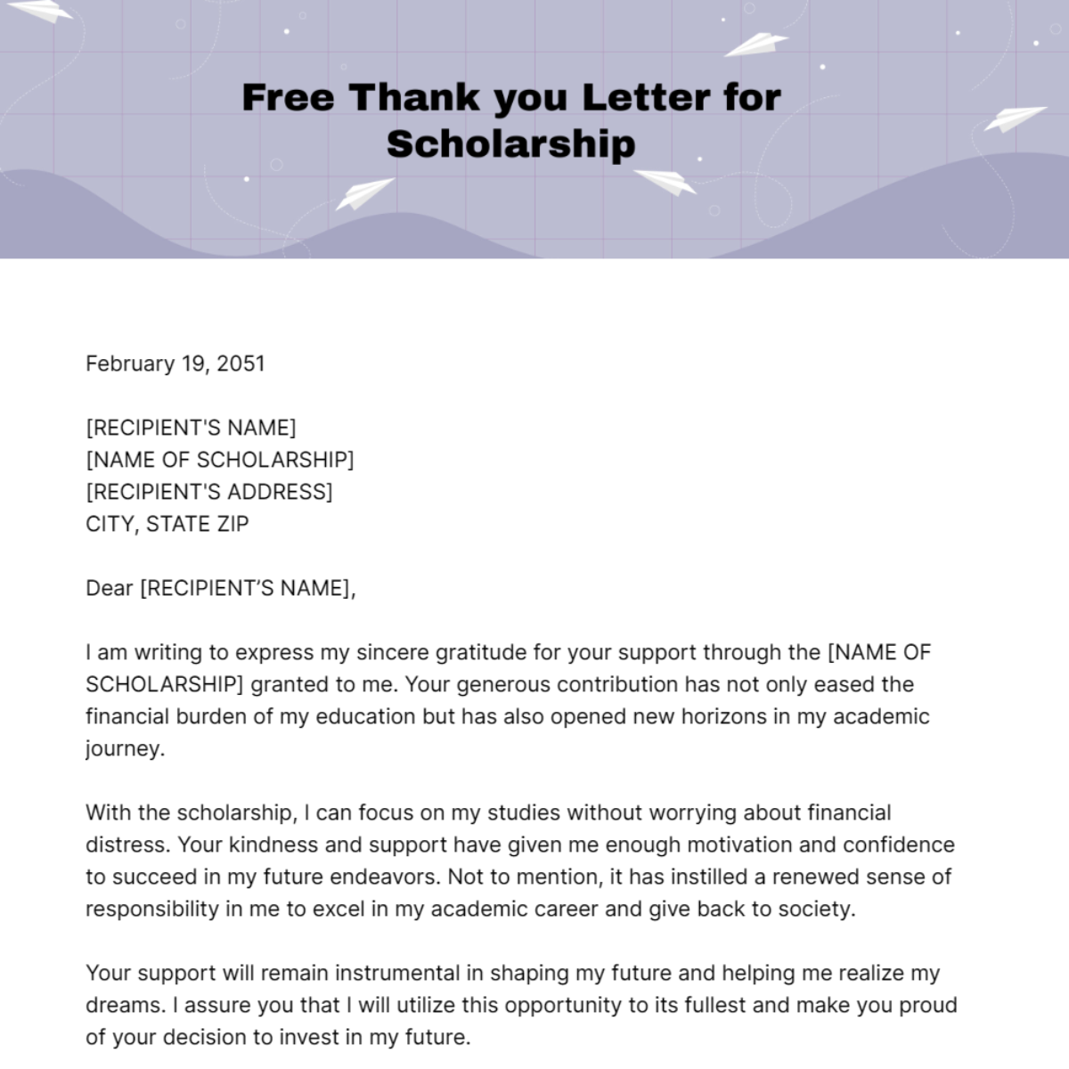 Thank you Letter for Scholarship Template