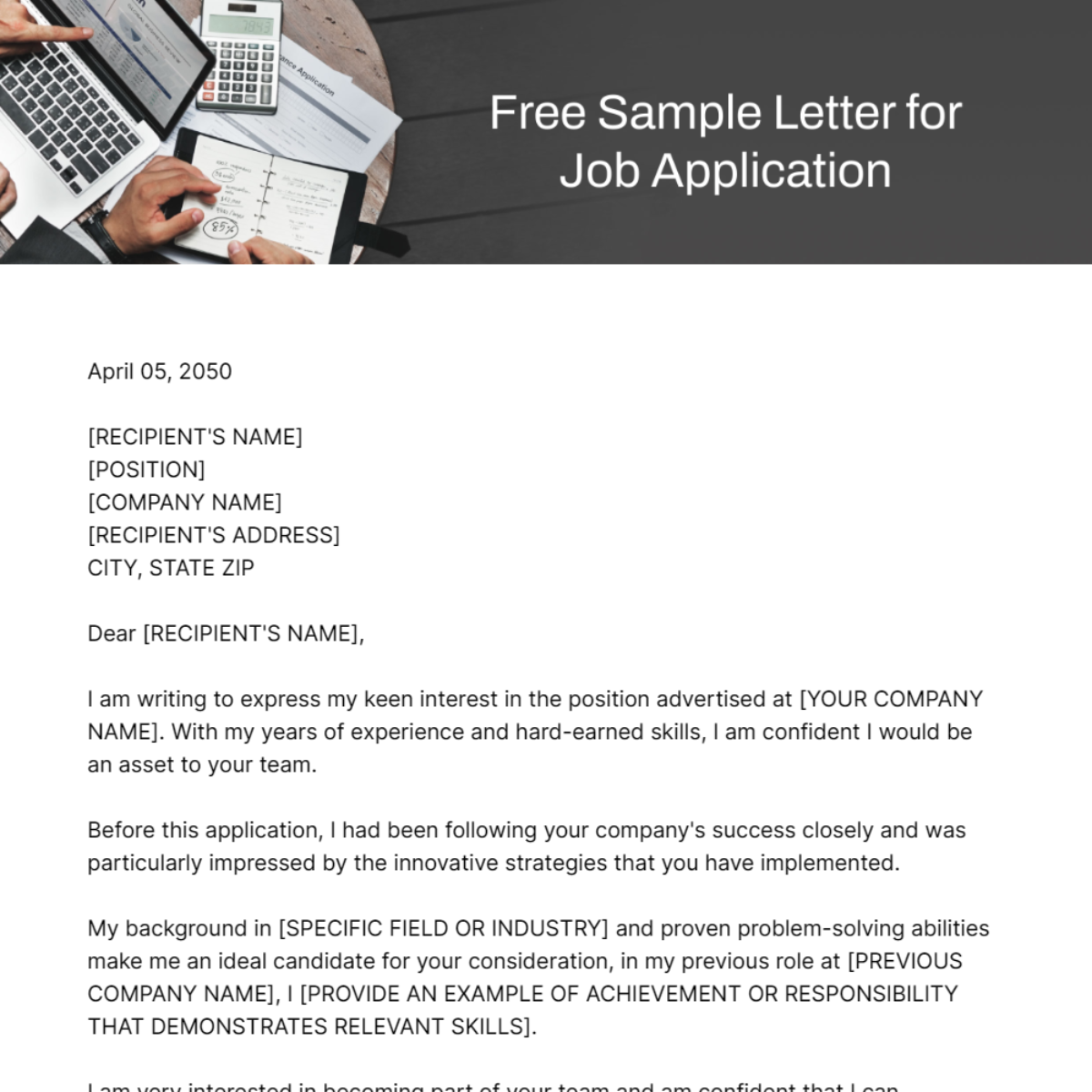 Free Sample Letter for Job Application Template
