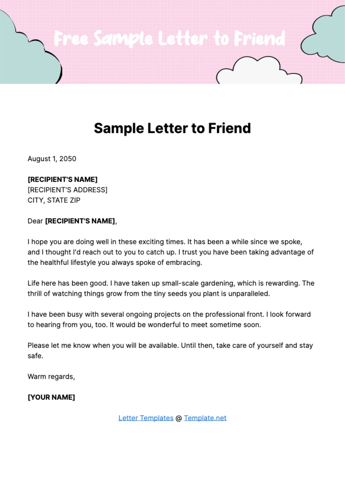 Free Sample Letter to Friend Template