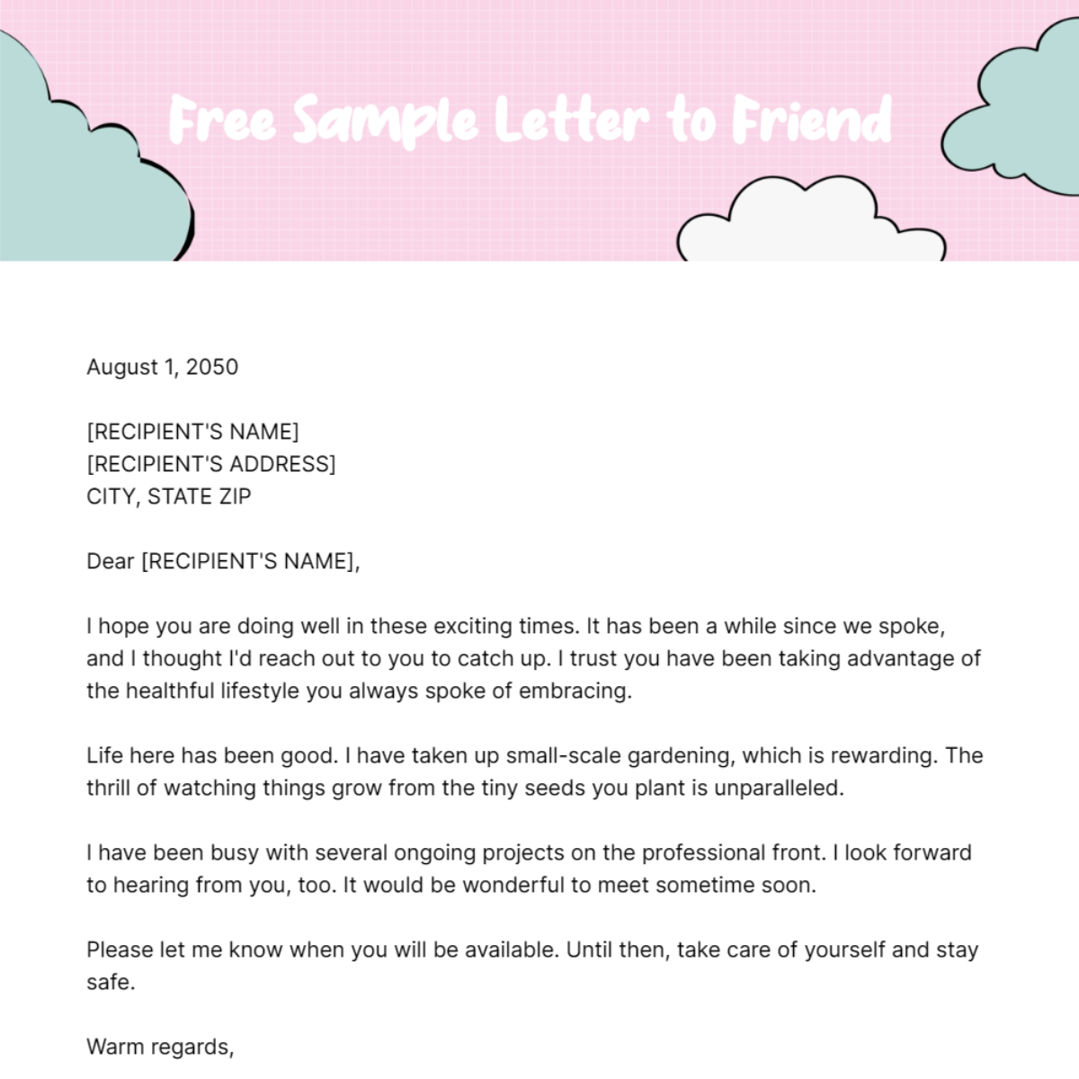 Sample Letter to Friend Template