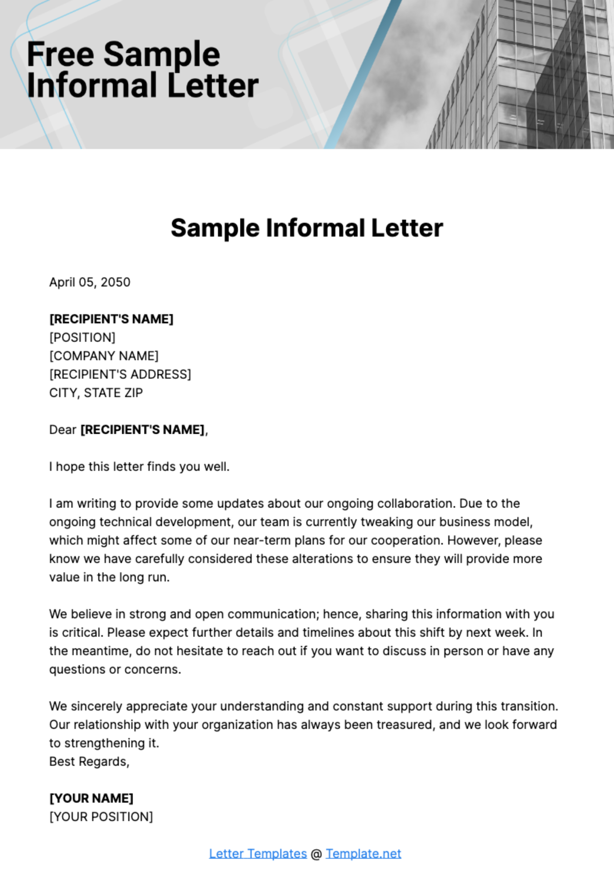 Free Sample Informal Letter Template