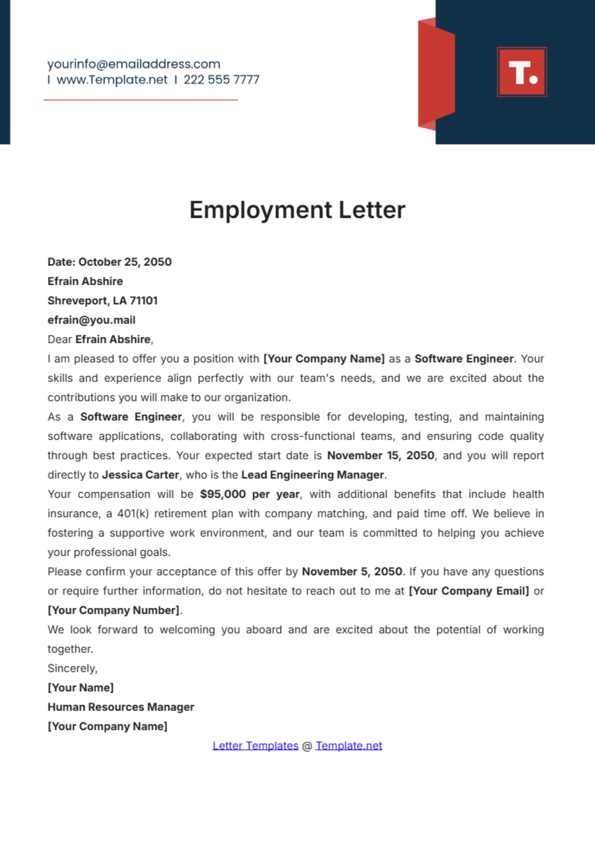 Free Job Duties Letter Template to Edit Online