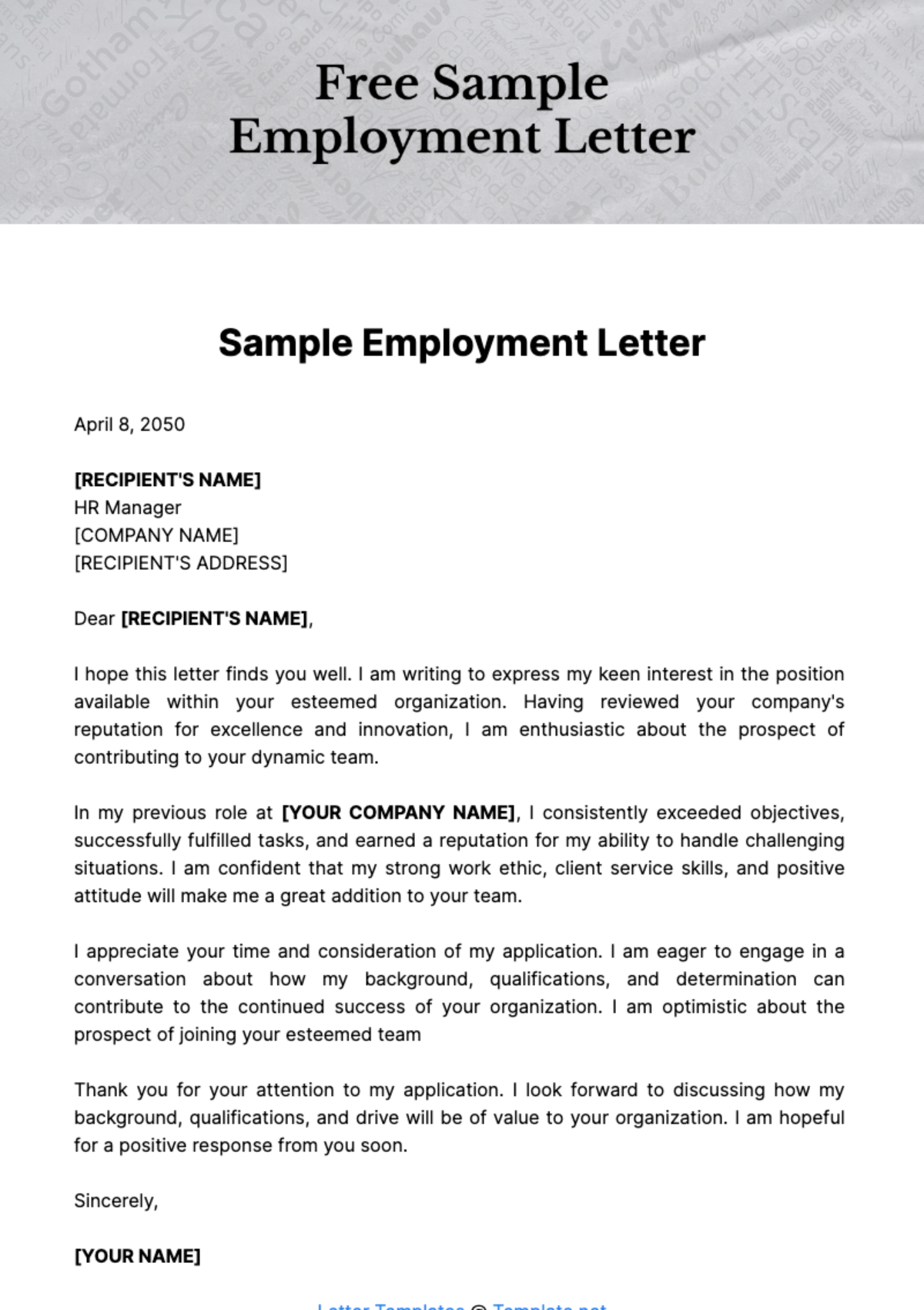 Free Sample Employment Letter Template