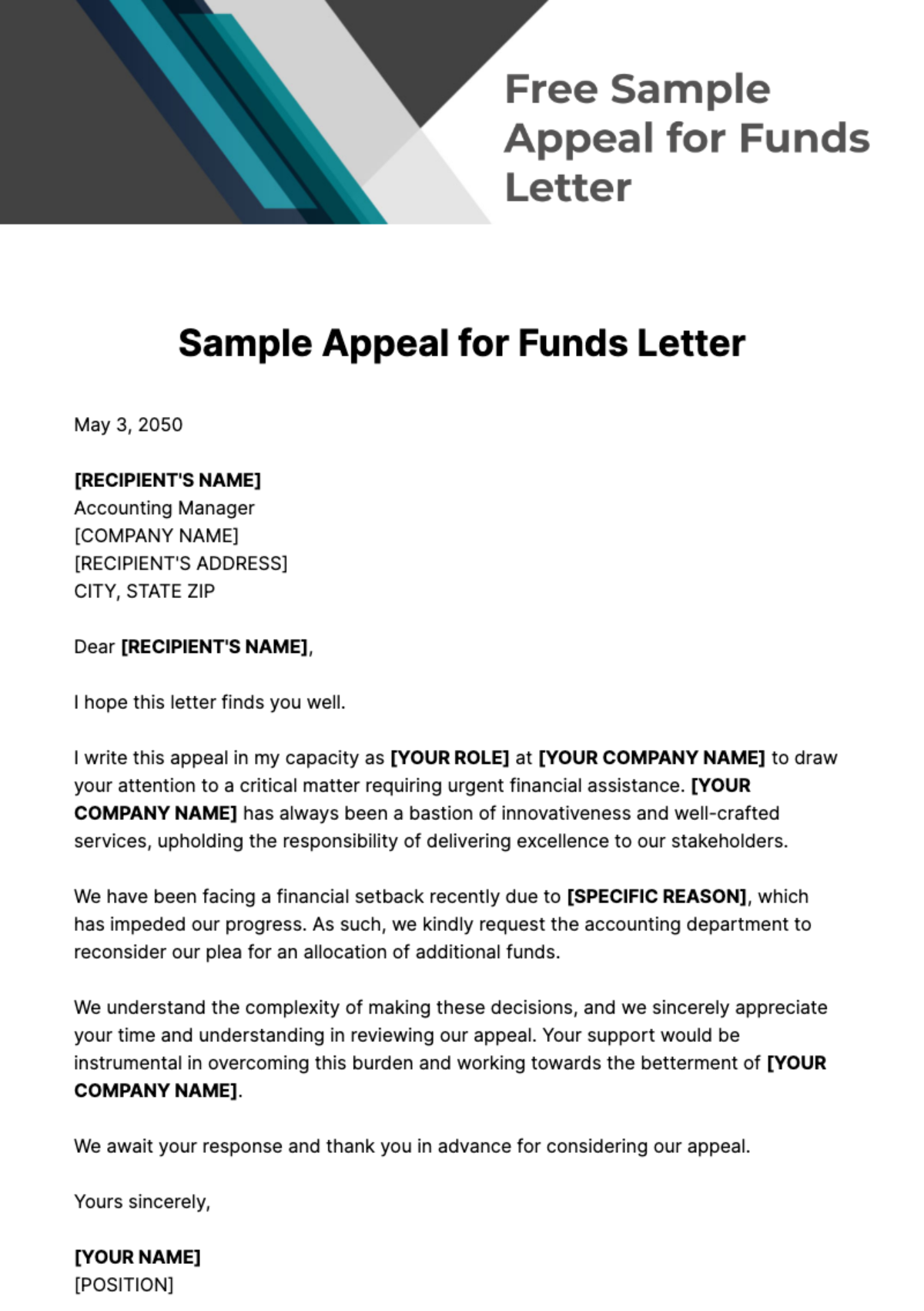 Free Sample Appeal for Funds Letter Template