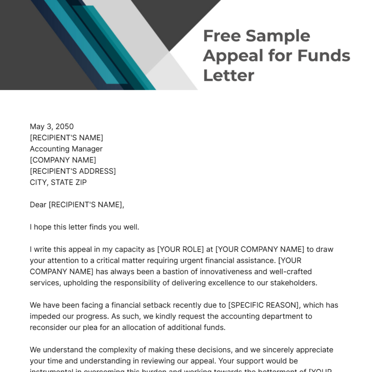 Sample Appeal for Funds Letter Template