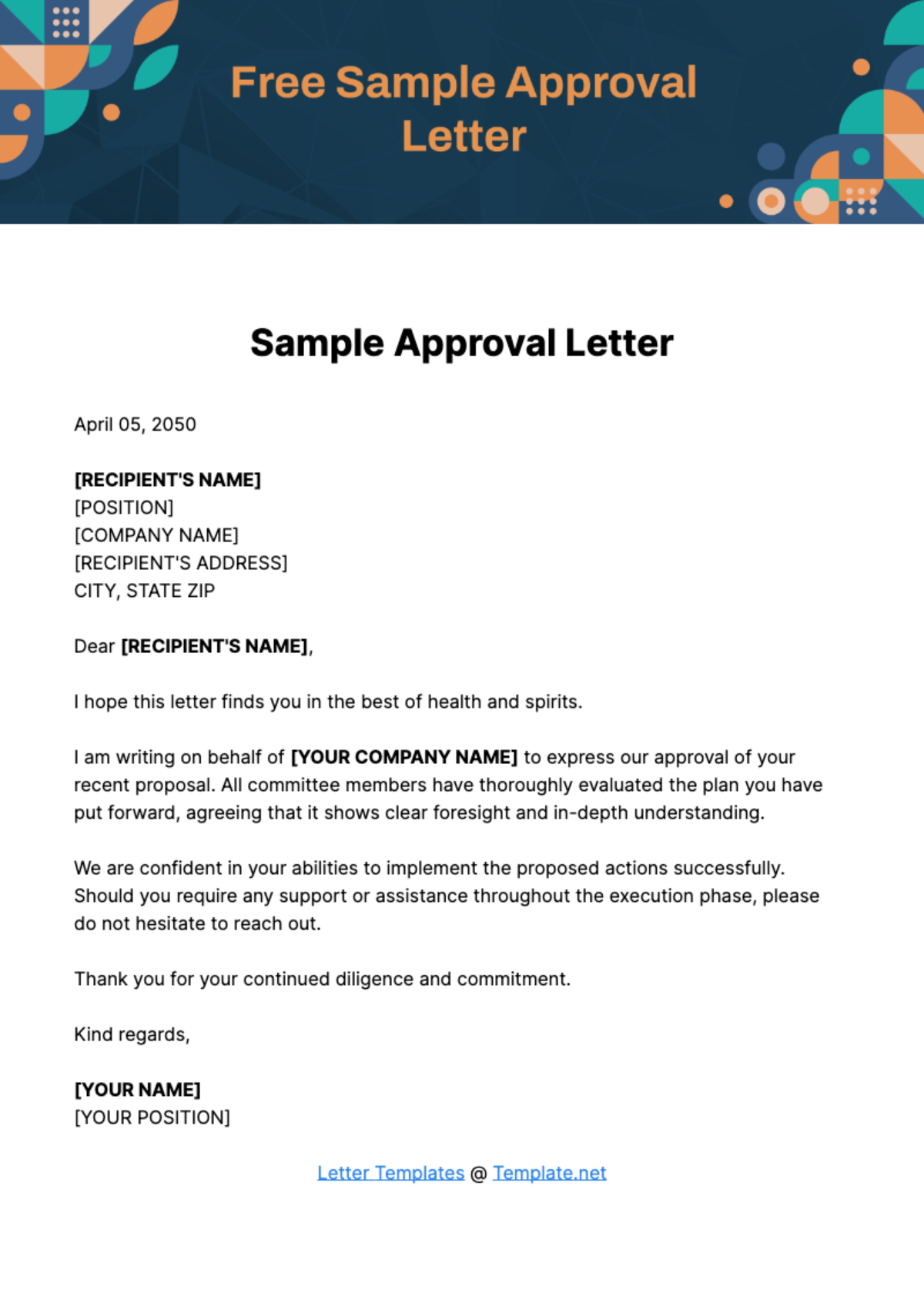 Free Sample Approval Letter Template