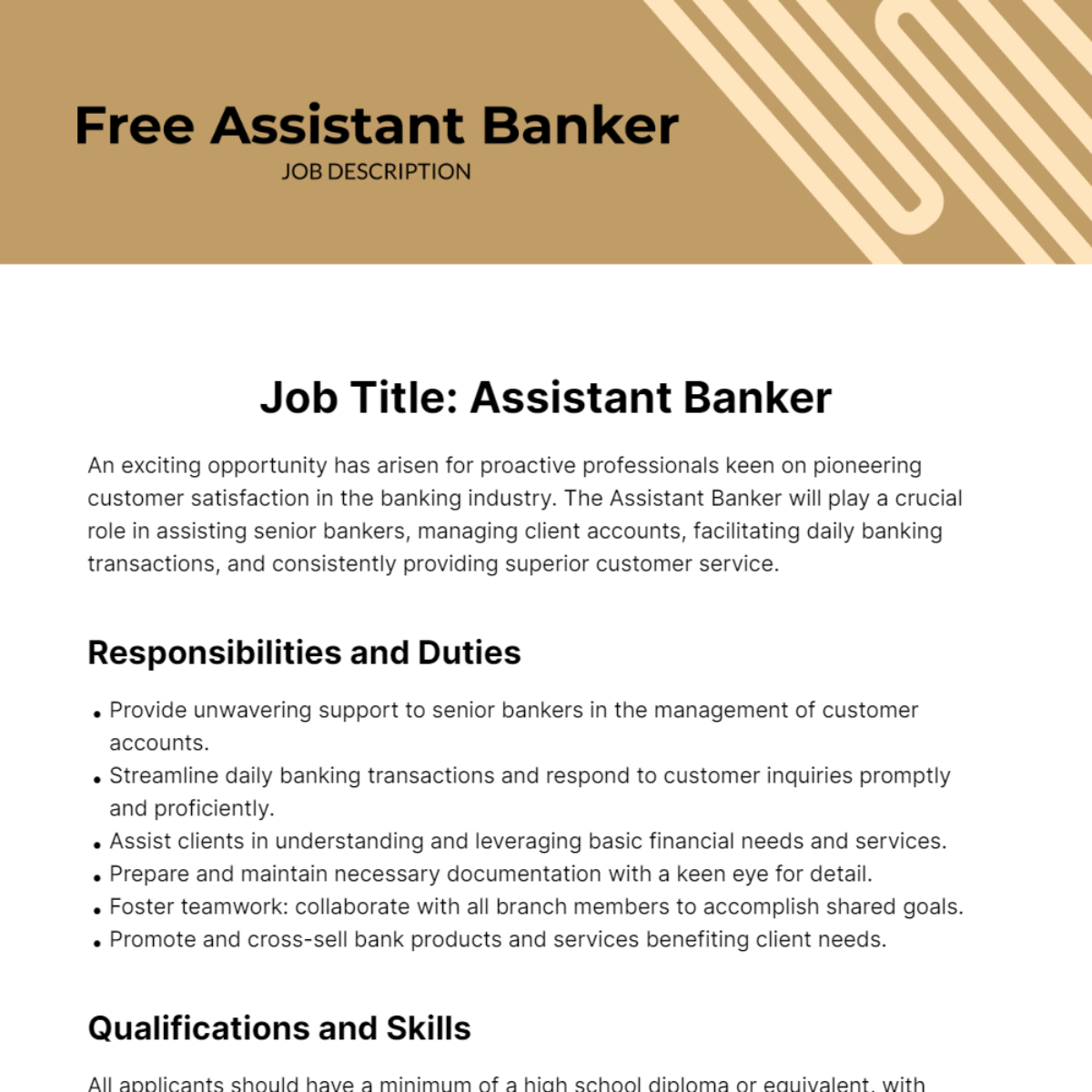 Free Assistant Banker Job Description Template