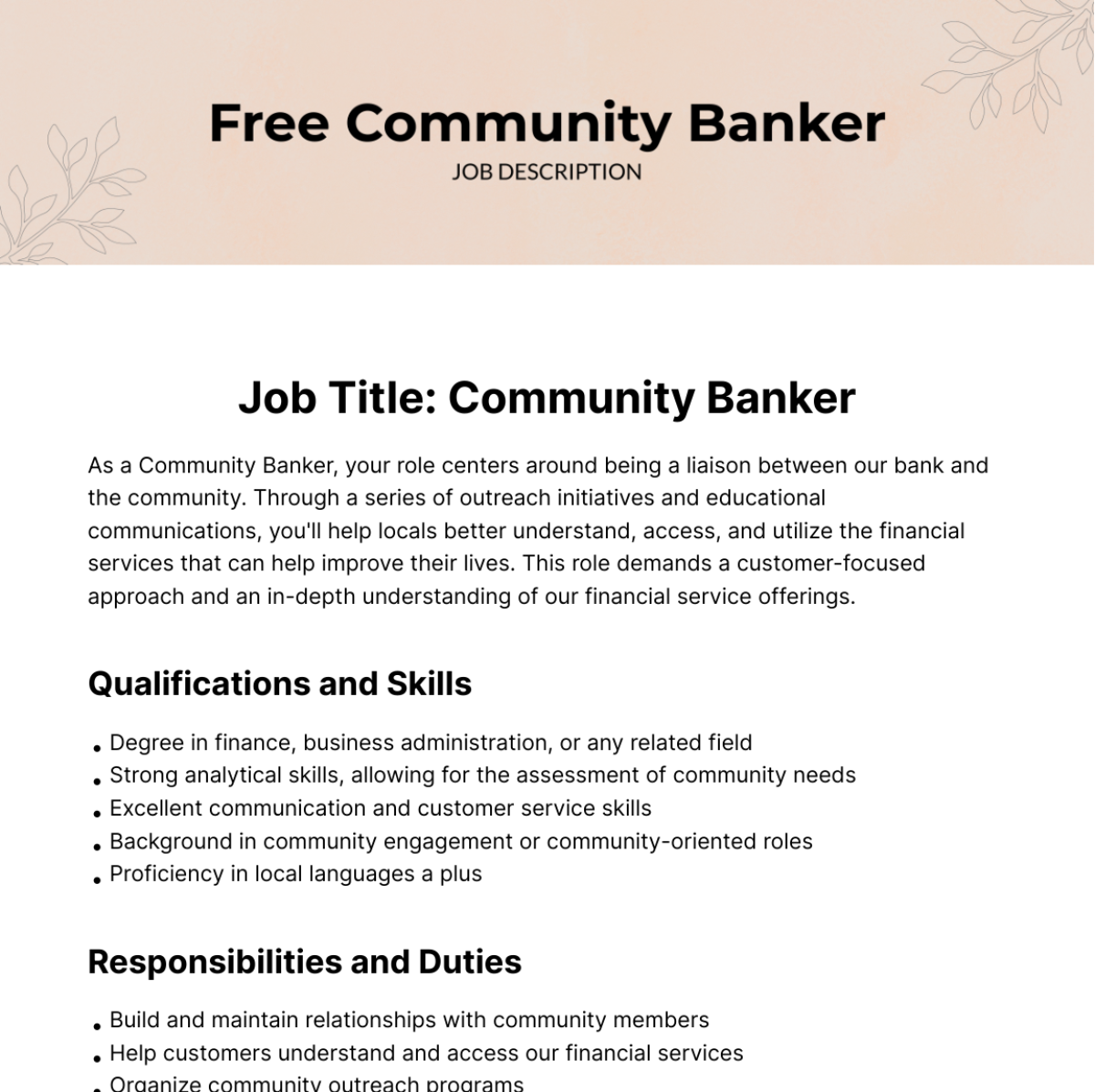 Free Community Banker Job Description Template