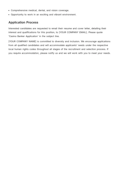 Free Casino Banker Job Description Template to Edit Online