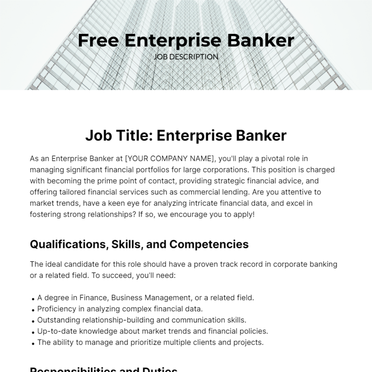 Enterprise Banker Job Description Template