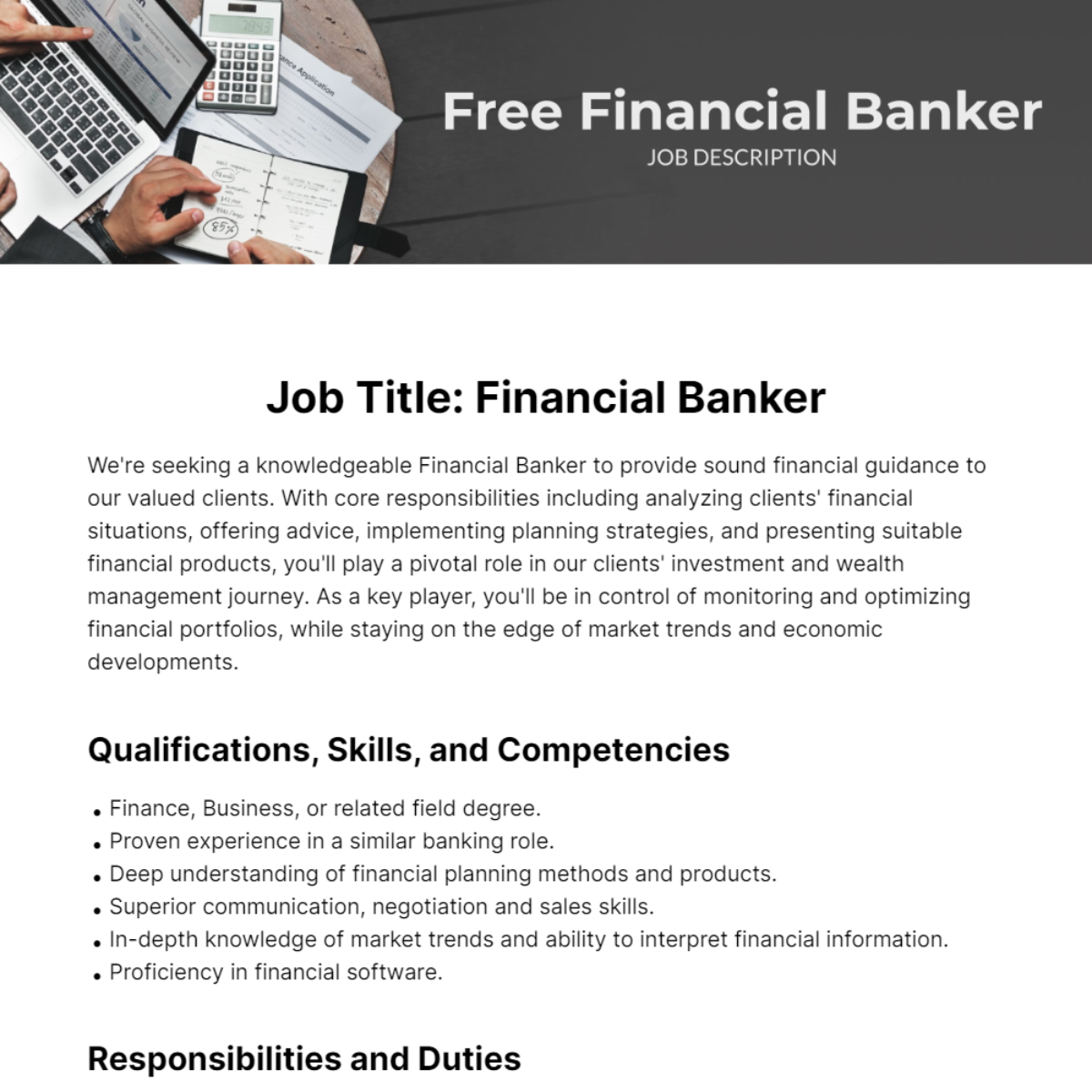 Free Financial Banker Job Description Template