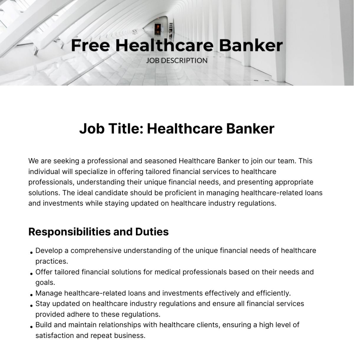 Free Healthcare Banker Job Description Template