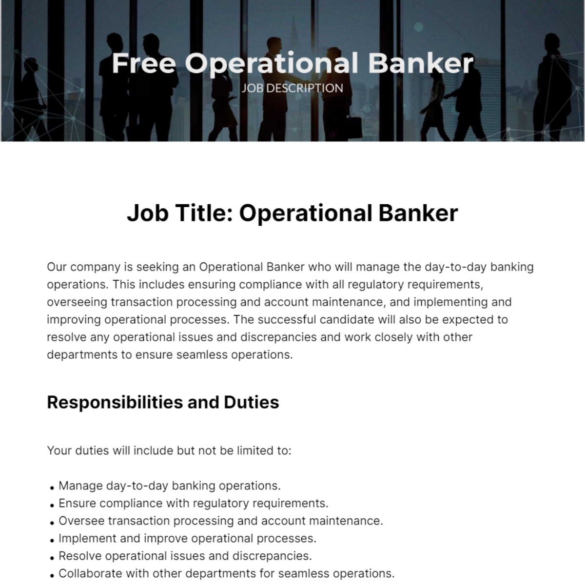 Free Operational Banker Job Description Template