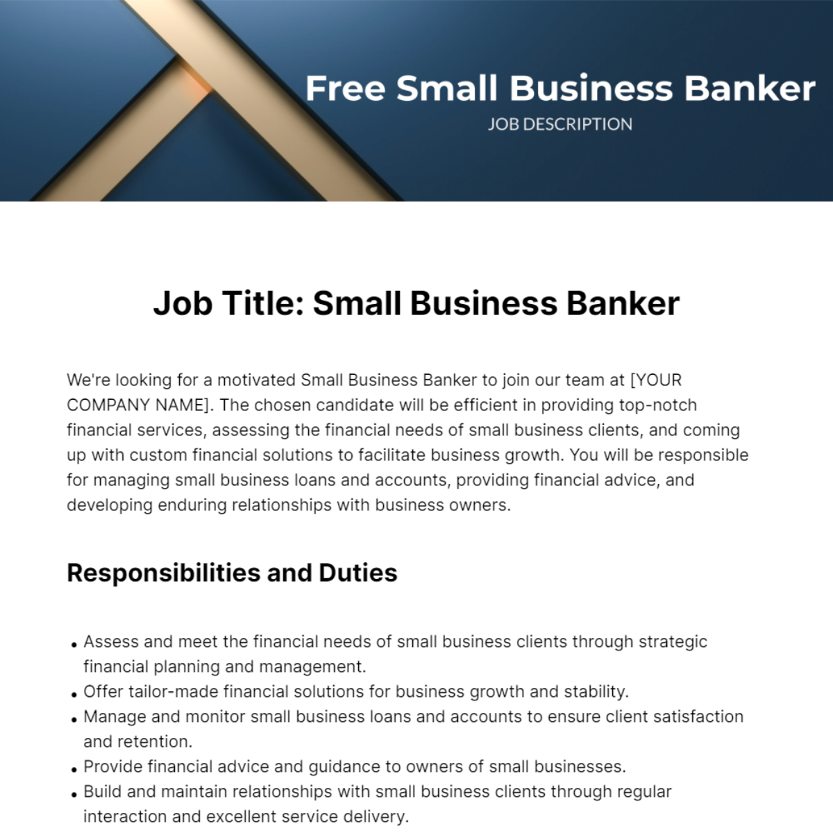 Free Small Business Banker Job Description Template