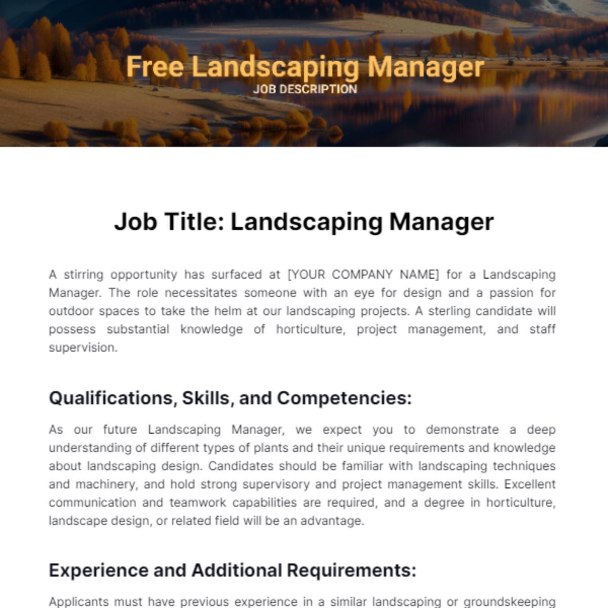 Landscaping Manager Job Description Template